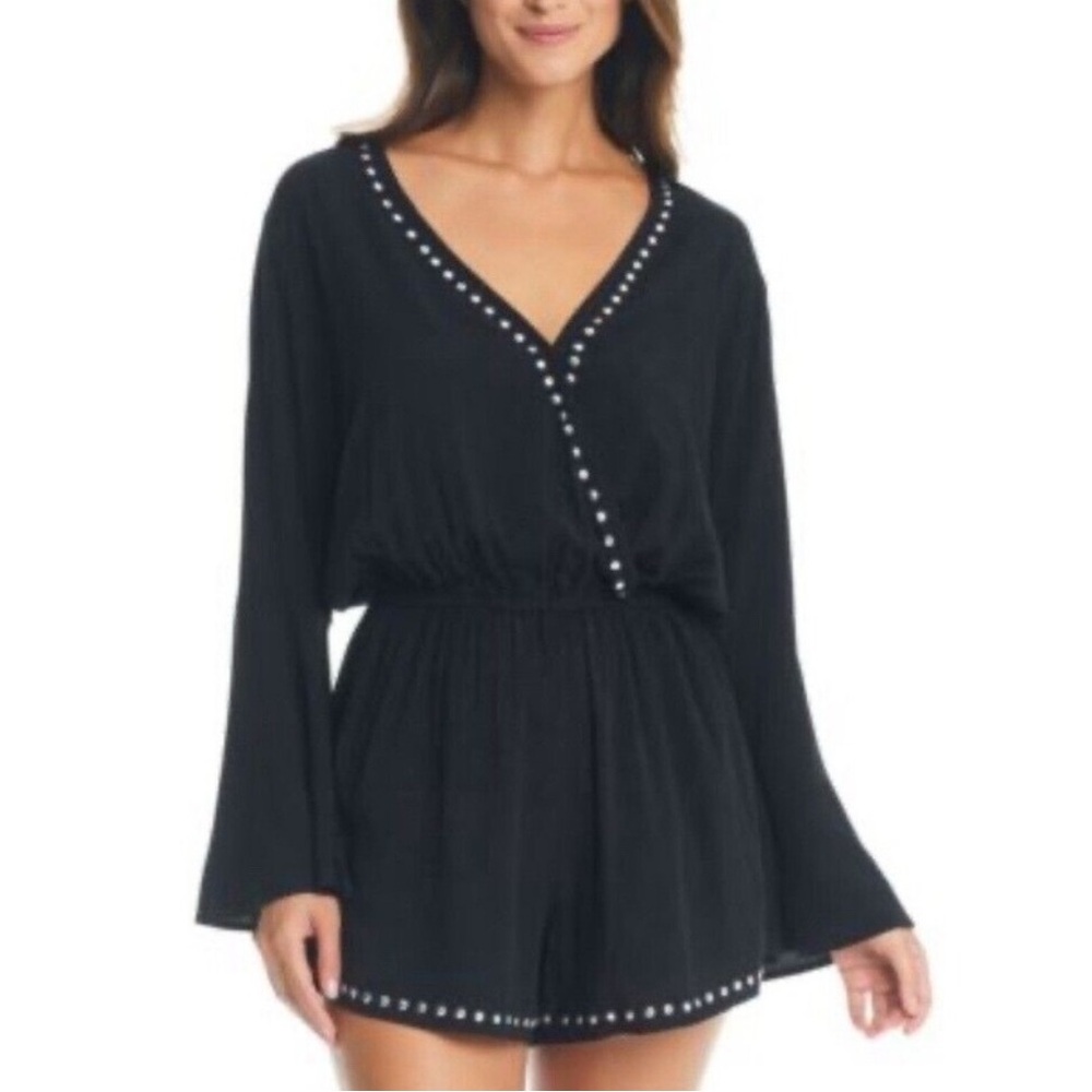 New‎ bar III Black Studded Swim Romper Cover Up Size S Retail $54
